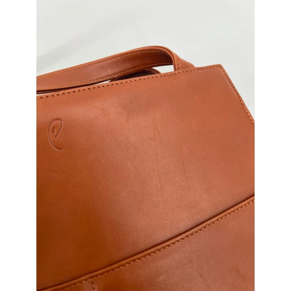 Vintage INDE Cognac Brown Leather Trapezoid Shoulder Bag Minimalist Tote 90s Y2K